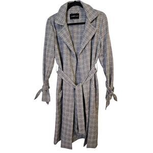 Mustard Seed gray grid belted duster jacket. Size S.